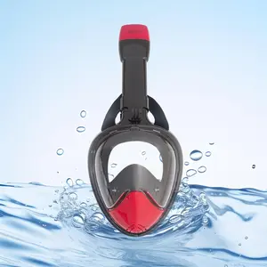 Black Red Foldable Full Face Snorkel Mask, 180° Panoramic Anti-Fog Anti-Leak Dry Top Diving Mask with GoPro Mount, Free Breath Underwater Swimming Snorkeling Gear for Adult