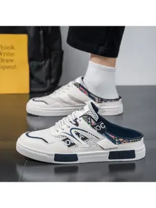 Men's Slip-On Canvas Shoes, Summer Breathable Large Size Casual Sports Outerwear, Closed-Toe Half Sandals for Men