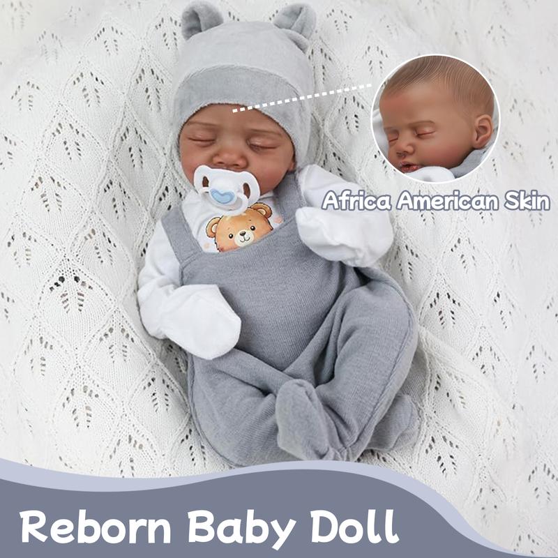 [WOOROY] Reborn Baby Doll New Released - 18 In Real Life Baby Doll African American Black and Brown Skin Boy Doll, Lifelike Newborn Baby Doll Poseable Soft Cloth Body, Gift Set with Accessories for Kids Aged 3+