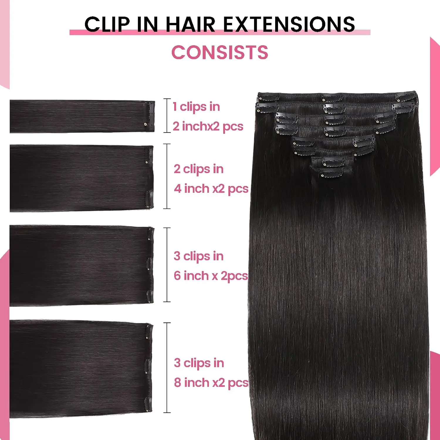 Clip in Hair Extensions Real Human Hair, 20inch 110g/3.8oz 