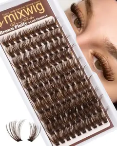 Brown Lash Clusters Fluffy Eyelash Clusters Wispy Cluster Lashes Dark Brown Cluster Eyelash Extensions Volume Individual Lashes 50D Lash Extension 10-16MM D Curly DIY Eyelash Extension by Lvmixwig