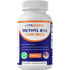 Vitamatic Methyl B12 2500 mcg - Natural Berry Flavor 240 Fast Dissolve Tablets for Energy & Nervous System Support GMP Certified