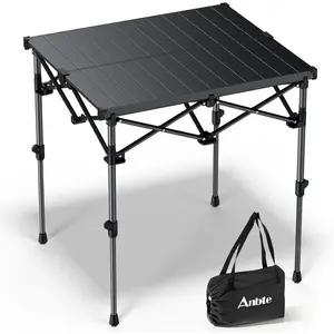 Anbte Camping Table Foldable, 2 Height Max 27.5" Aluminum Roll up Camping Table with Carry Bag & Heat-Resistant Tabletop, Lightweight, for Indoor Outdoor RV BBQ Picnic Patio Beach, 26" x 23", Black