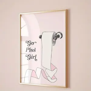 A wall art piece, bathroom poster, featuring a cute design, is perfect for bathroom decor, dorm aesthetics, and apartment prints. It includes pink, feminine-style framed wall art, suitable for bathroom and living room decoration