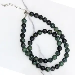 Genuine Green Sparrow Jasper Beads Necklace / Handcrafted Adjustable Mala Necklace / 8 MM Round Smooth Beaded Necklace Jewelry For Her-AS&JG
