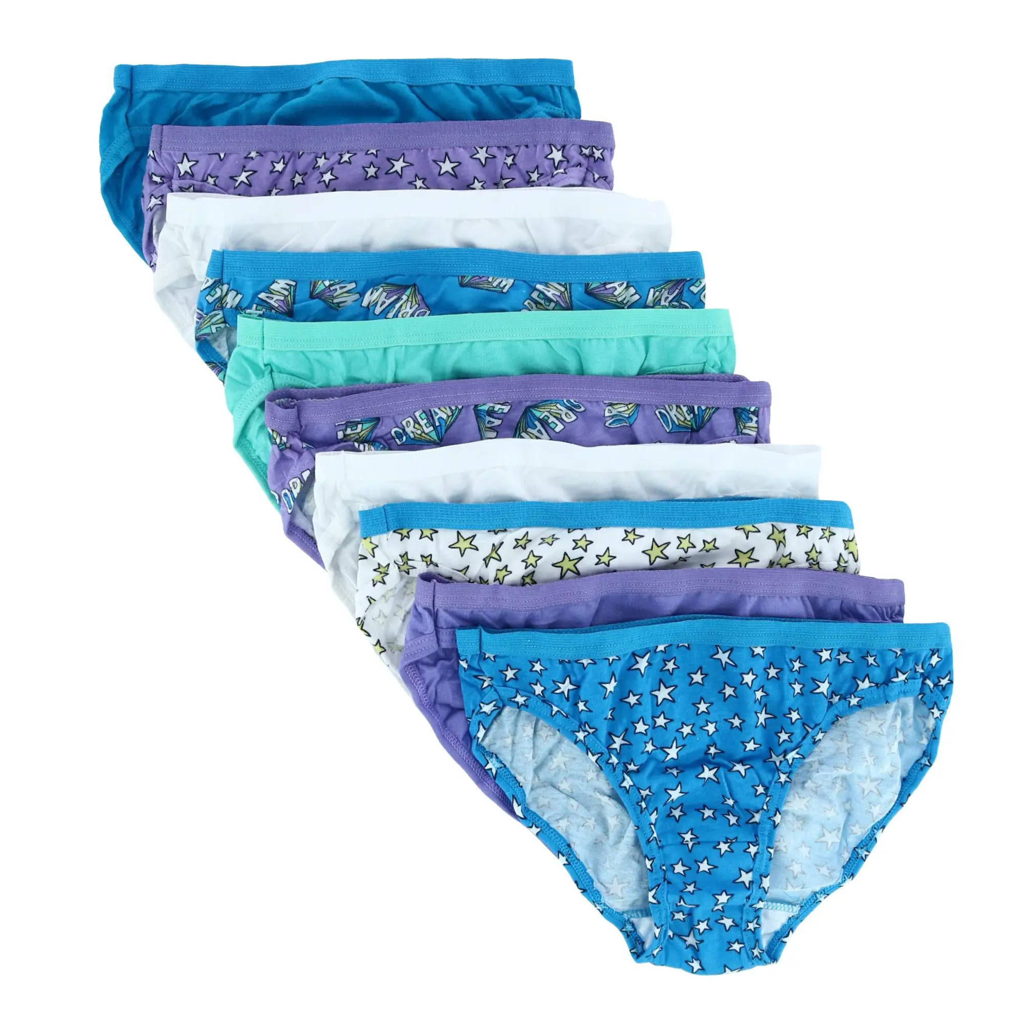FRUIT OF THE LOOM Girls' Printed Soft Cotton Bikini Underwear Set, 10 Pack Tag-Free & Quick-Dry Youth Underwear, Underwear Sets