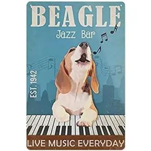 Vintage Beagle Jazz Bar Metal Sign, 1 Count Live Music Display Wall Art Plaque, Ideal Wall Art Plaque for Home & Business Decor