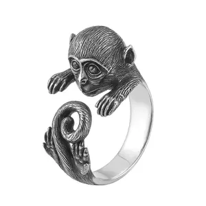 Unique Vintage Monkey or Lizard Adjustable Ring - Antique Silver Finish