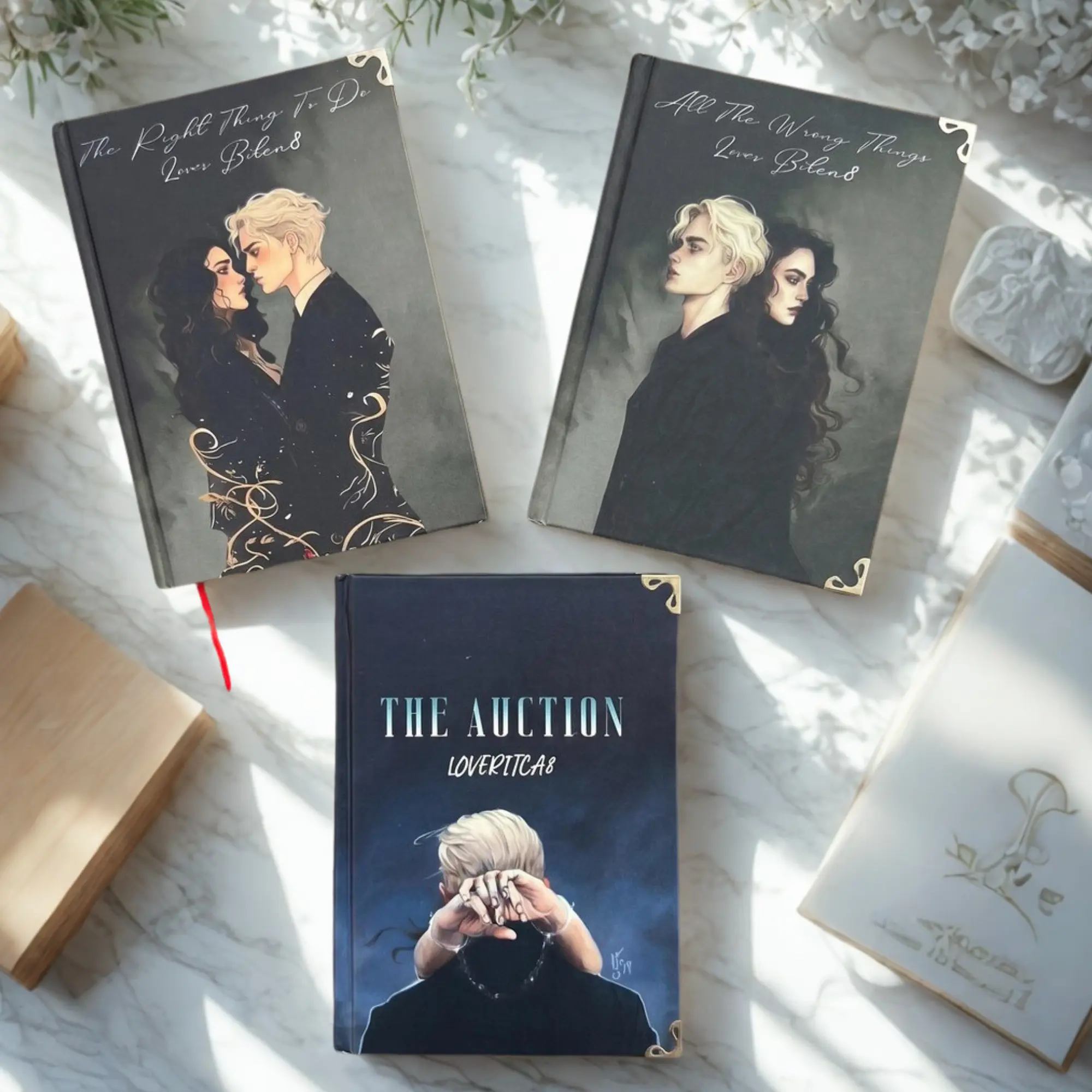 Dramione Fanfic 3-Book Set Dark Aesthetic, The Auction, The Right Thing To Do, All The Wrong Things Hardcover Trilogy Lovesbitca8 BookTok Dramione Fanfiction Special Edition Hardcover Set