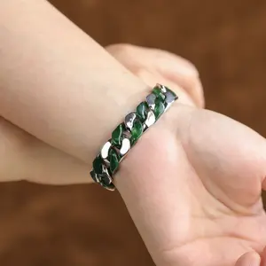 Heavy Metal Jadeite Cuban Link Chain - 100% Real Jade Green Iced Out Choker - Rock & Roll Style Streetwear Jewelry for Men/Women - Luxury Gift