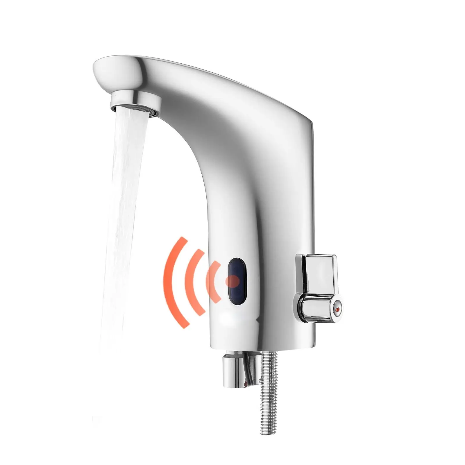 Touchless Bathroom Sink Faucet With Automatic Motion Sensor, Hands Free Adjustable Cold And Hot Water Mixer, Battery Operated, For 9/16 In Pipe, Chrome Plated Silver, High Arc Spout, Single Handle, Water-Saving Efficient Design