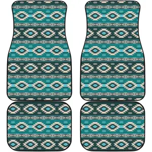 Car Floor Mats Set - Teal Pattern, Front & Back | Stylish Auto Accessories, Easy Install & Clean | Tribal Design, Protective Vehicle Interior Décor - Universal Fit ﻿
