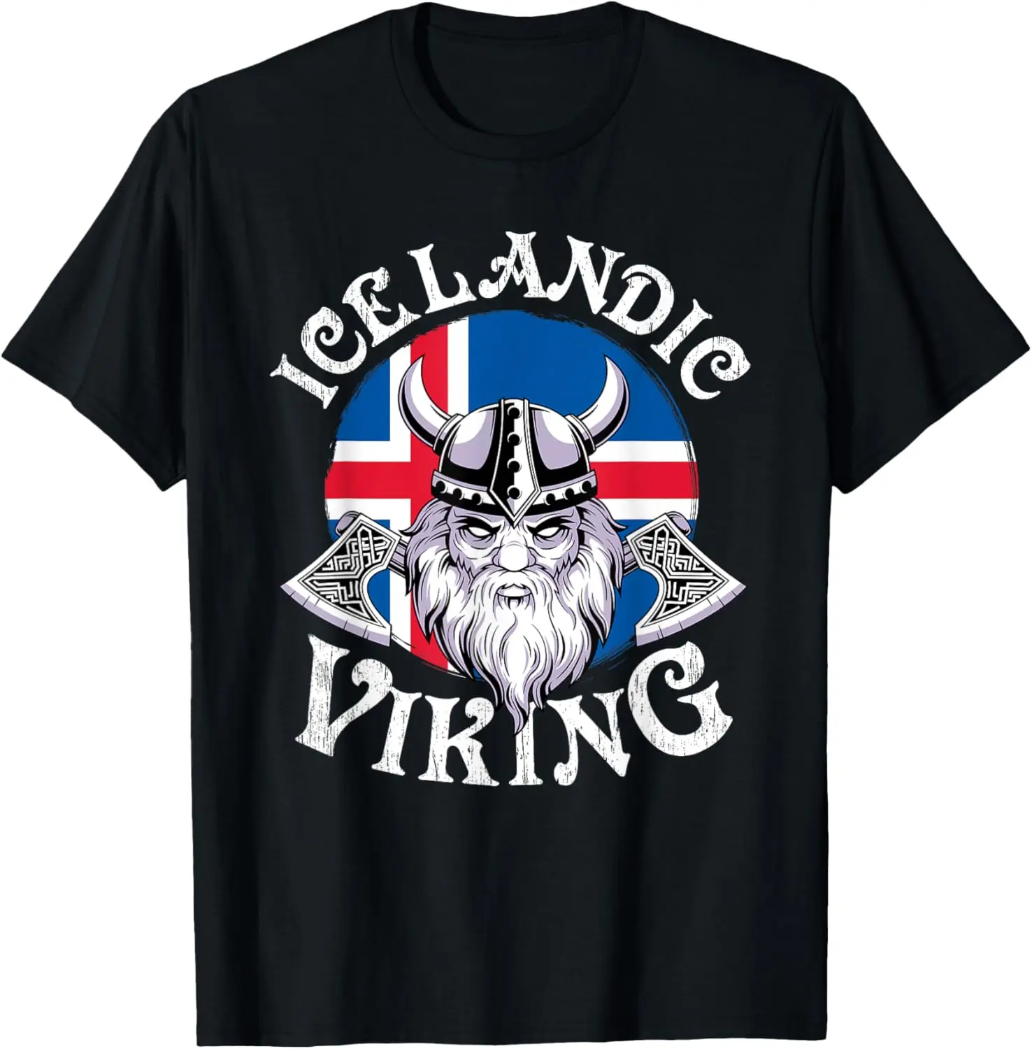 Women's 100% Cotton Short-Sleeve Vintage Distressed Round Neck Graphic Tshirt, Everyday Clothes for Icelandic Viking Enthusiasts, Casual Nordic Flag Top