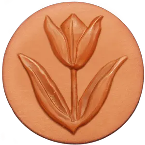 190 Tulip Rycraft 2" round Cookie Stamp with handle and glaze, for decorating cookies and fondant as well as paper and clay crafts. Handmade in the USA since 1968.