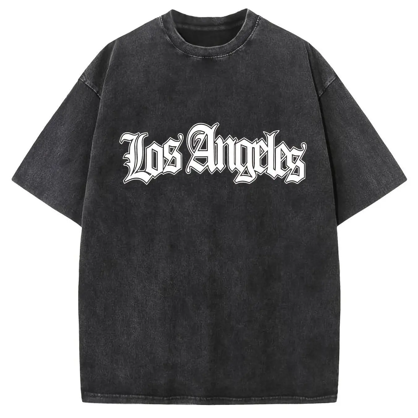 Holafish "LOS ANGELES" Creative Pattern Printing Heavy 230g Pure Cotton Oversized Drop Shoulder T-shirt Washed T-shirt Men's Retro Street T-shirt Basic T-shirt Loose Hip-hop Unisex Top Acid Wash T-shirt