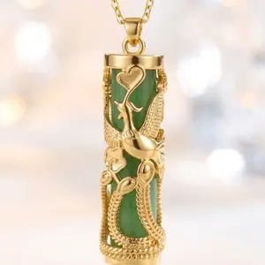 18K gold-plated Chinese-style phoenix pendant necklace, adorned with jade, a perfect party gift for both men and women.