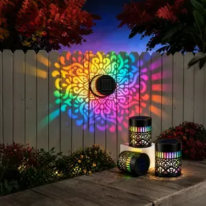 2 Pack Solar Mandala Projection Wall Lights, 7 Color Changing Waterproof Metal Outdoor Lights, Decorative Landscape Lighting for Garden, Yard, Patio, Fence & Backyard