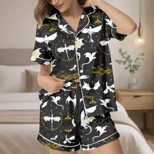 Fourth Wing Satin Pajamas Shorts Set, Basgiath War College Sleepwear, Bookish Gift for Her, Dragon Rider Loungewear with Lace Trim
