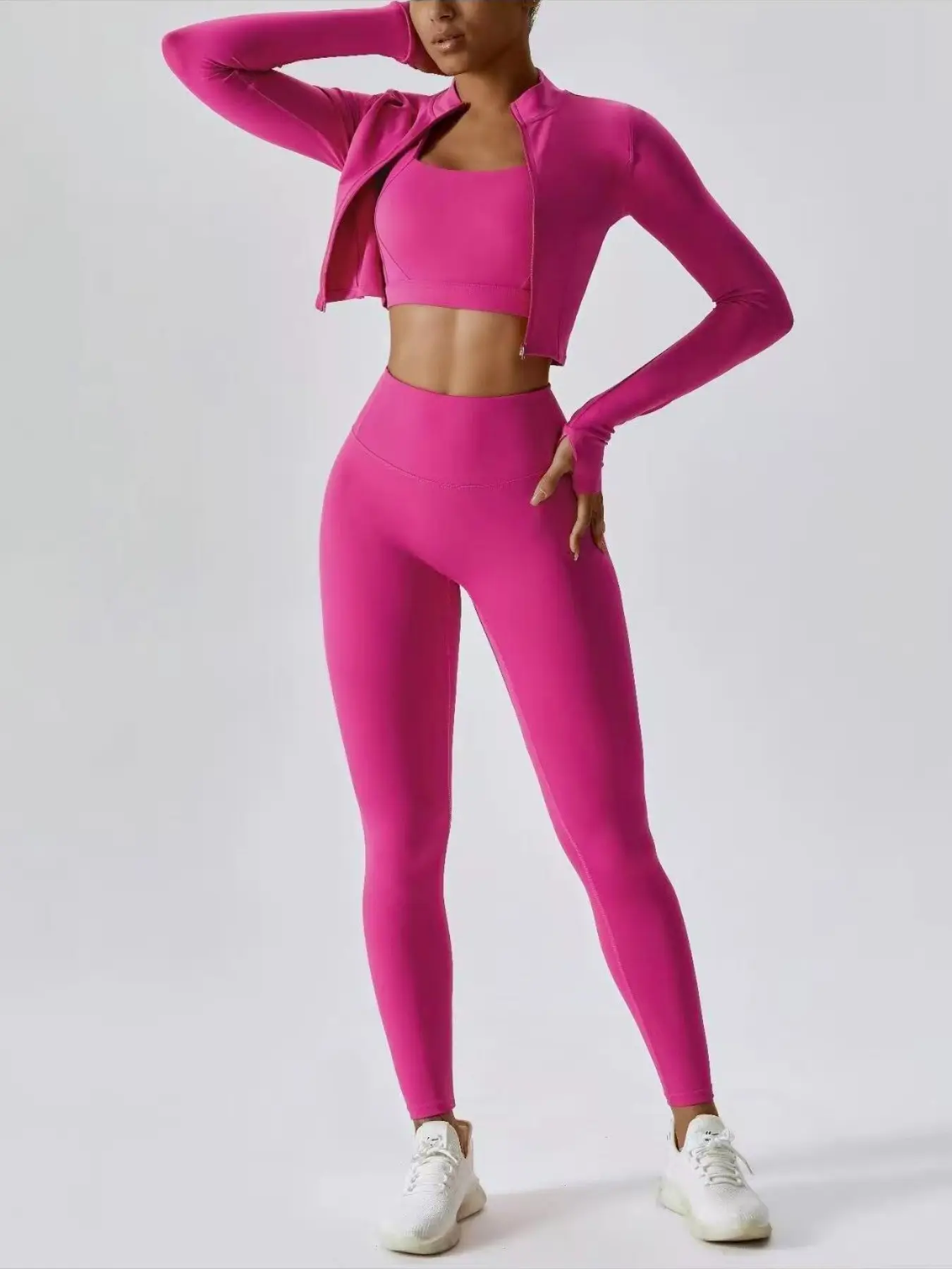 Women's Solid Criss Cross Crop Tank Top & High Waist Tummy Control Butt-Lifting Leggings & Zip Up Crop Jacket Tracksuit Set, Exercise Clothing Set, Workout Set, Outfits for Yoga Pilates Gym Workout, Ladies Sportswear for Indoor Outdoor Wear