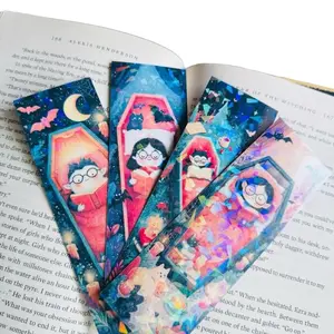 Cute Vampires Iridescent Bookmarks Long Laminated Sparkle While You Read Holographic Vinyl Overlay Sturdy Cardstock 7x2 Inches Perfect for Bookworms Black Cat Fall Design