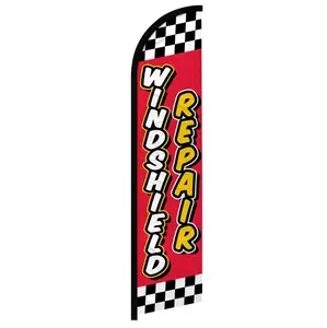 Windshield Repair (Red Checkered) Windless Banner Flag