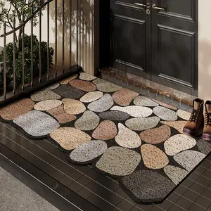 PINSOUL Brown Aesthetic Neutral Pebble Pattern Door Mat - Dirt-Trapping PVC Coil Scraper, Non-Slip Low-Profile - Indoor/Outdoor Mudroom & Front Porch Modern Farmhouse Home Decor, Brown Aesthetic Doormats