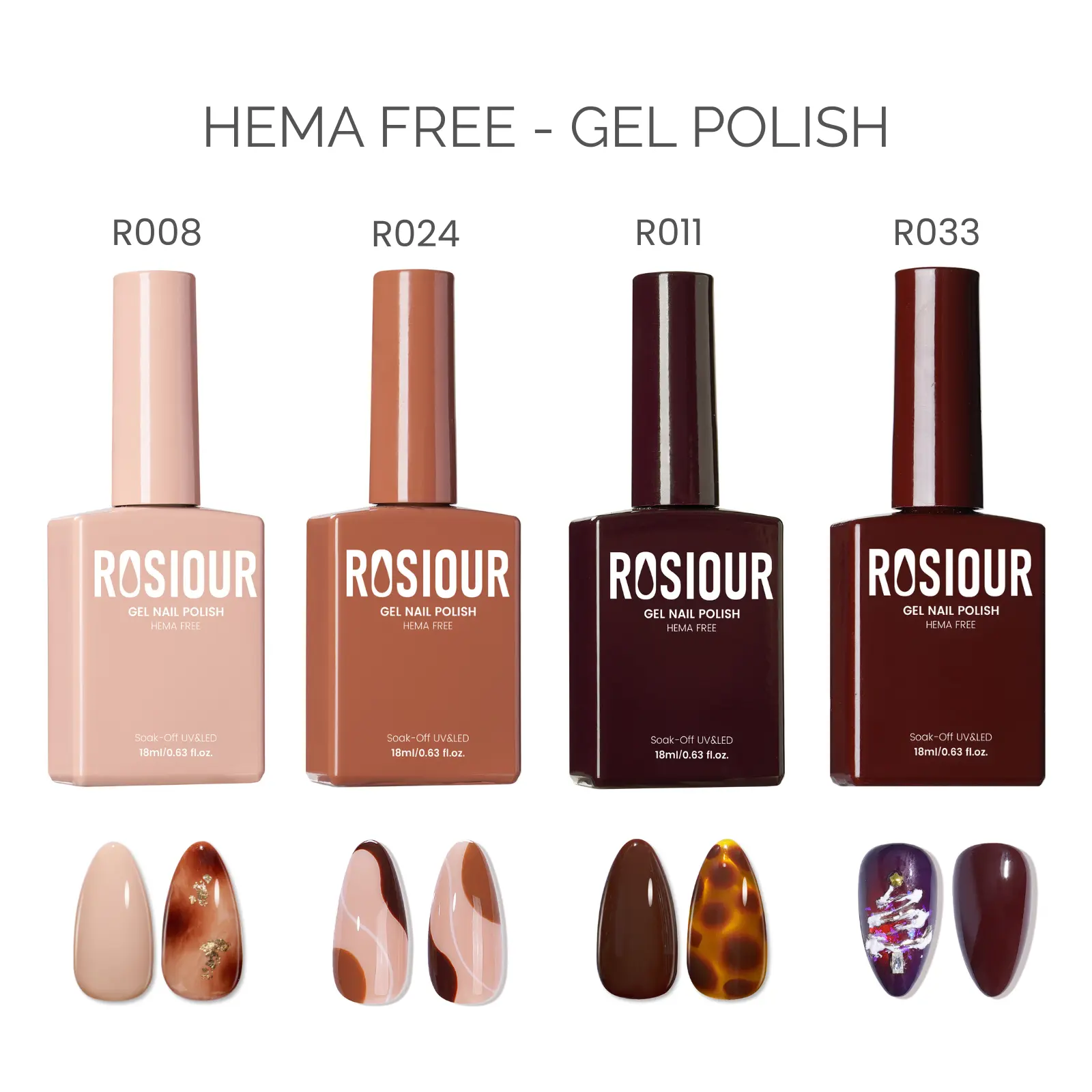 ROSIOUR Gel Polish | 18ml Each | HEMA-Free | Nude & Brown Collection | Nail Art & DIY Manicures, Gel Nails