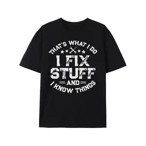 Men's "I Fix Stuff" Graphic T-Shirt - Funny Mechanic Engineer Garage Tee, Black Cotton Casual Round Neck Shirt with White Text & Star Design