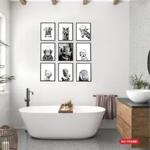 9pcs Funny Weird Animal Posters, Humorous Bathroom Wall Decor, Unframed Art Prints for Home Office Bedroom Living Room Cafe