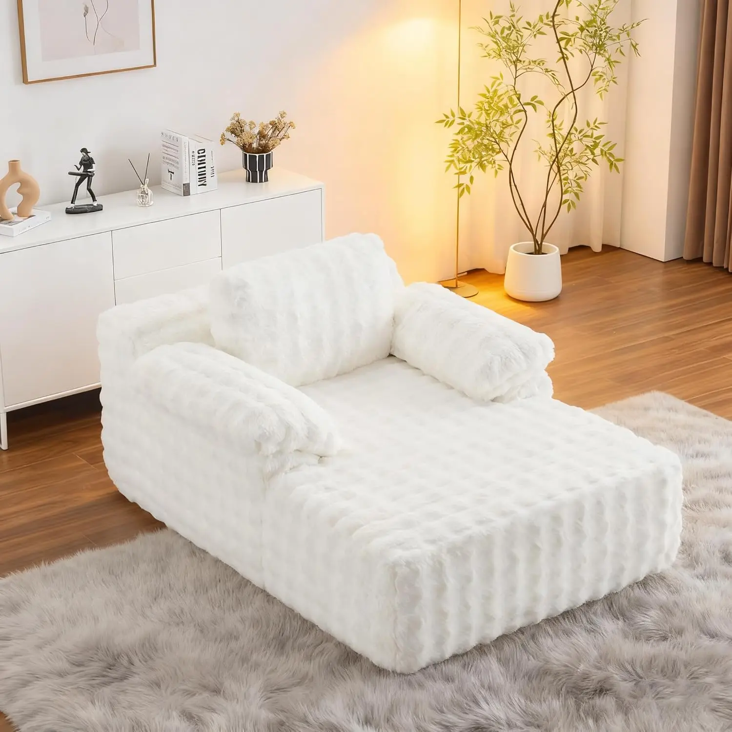 VINGLI Chaise Lounge Chair Indoor, Boneless Couch Oversized Reading Chair Upholstered Bubble Fleece Cloud Couch Sofa Recliner Bed Comfy Sleeper Couches for Living Room, Movie Room, Bedroom