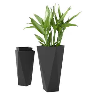 Outsunny Set of 3 Tall Planters, 28.75", 24.5", 20.5", MgO Indoor Outdoor Planters with Drainage Holes, Stackable Flower Pots for Garden, Patio, Balcony, Front Doo