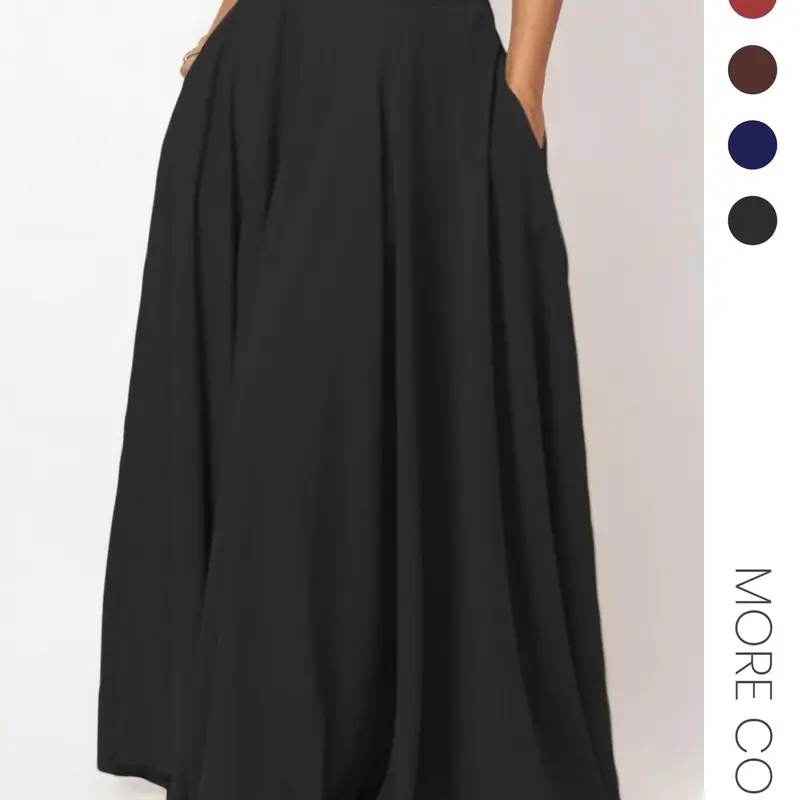 Women's Solid Pocket Flared Skirt, Elegant High Waist A-Line Maxi Skirt for Party Holiday Wedding Guest, Ladies Bottoms for All Seasons, Flowy Skirt