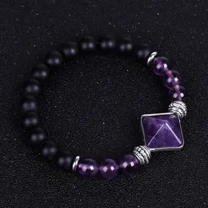 Men Women Natural Stone Bracelet Healing Crystal Balancing Pyramid Yoga Energy Beads Elastic Bangle Christmas Gifts