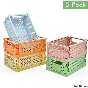5-Pack Medium Size Baskets for Desk Organizers, Collapsible Crate Stacking, Folding Storage Baskets for Home Kitchen Bedroom Bathroom Office, Foldable Organizers, Collapsible Organizers (9.8" x 6.5" x 3.8") laundry  basket