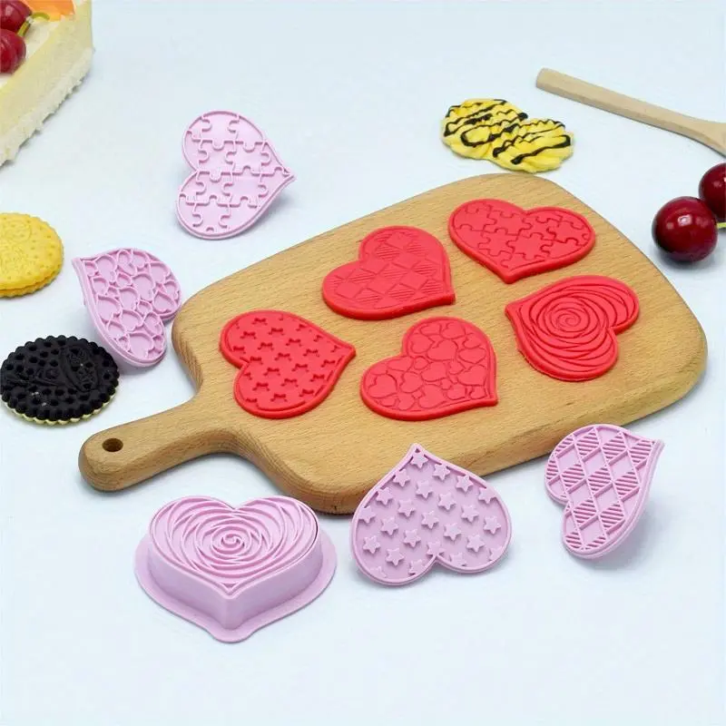 Heart Shaped Cake Mold, 6 Counts/set DIY Baking Mold, Cake Decoration Tools, Kitchen Accessories, Love Simulation Gift Cookie Mold