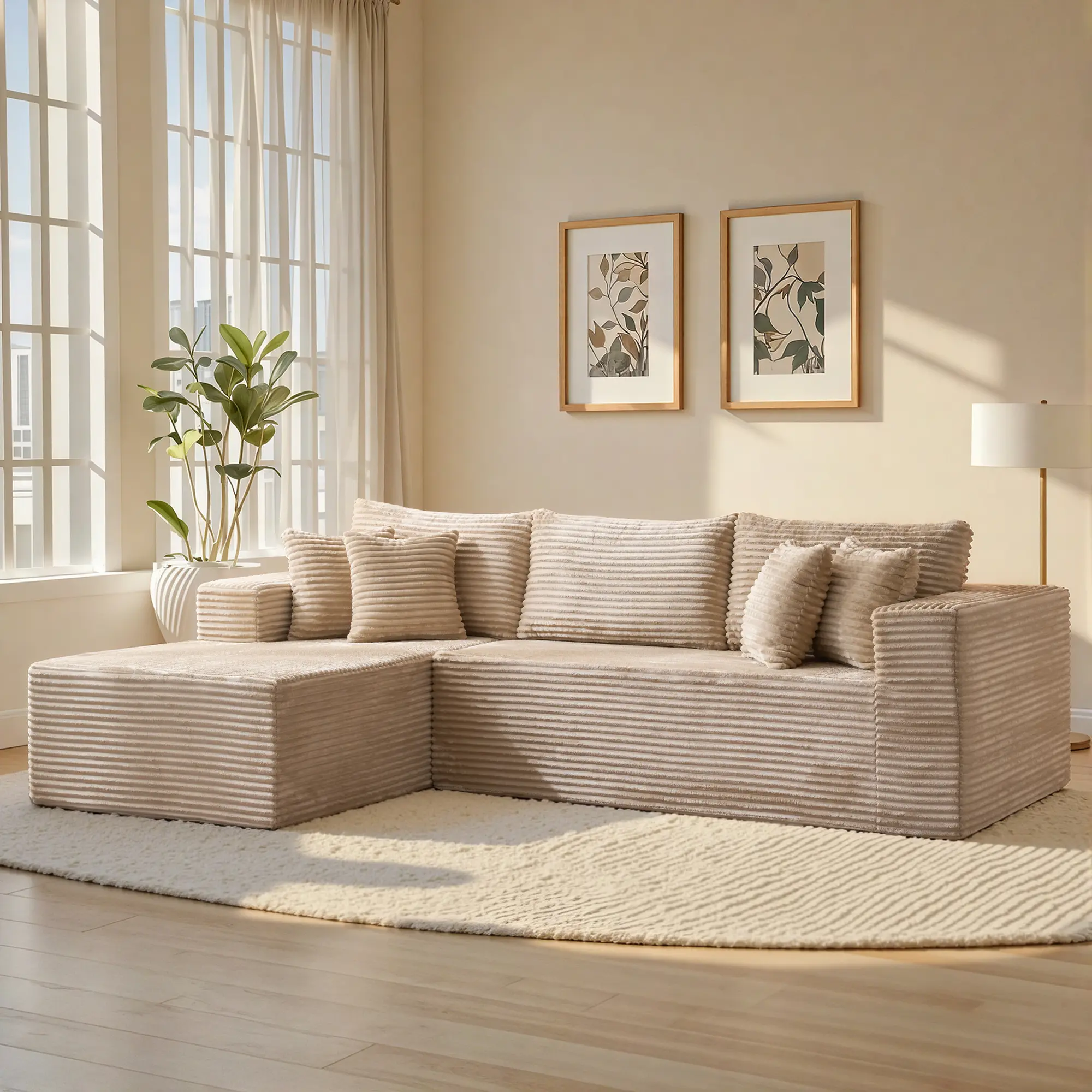 108" Beige L Shpae Sofa Left Chaise