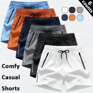 Men’s summer shorts set, 6-piece set, available in multiple colors, letter print design, drawstring waist, suitable for summer sports, exercise, and jogging; men’s shorts, summer shorts,summervibes
