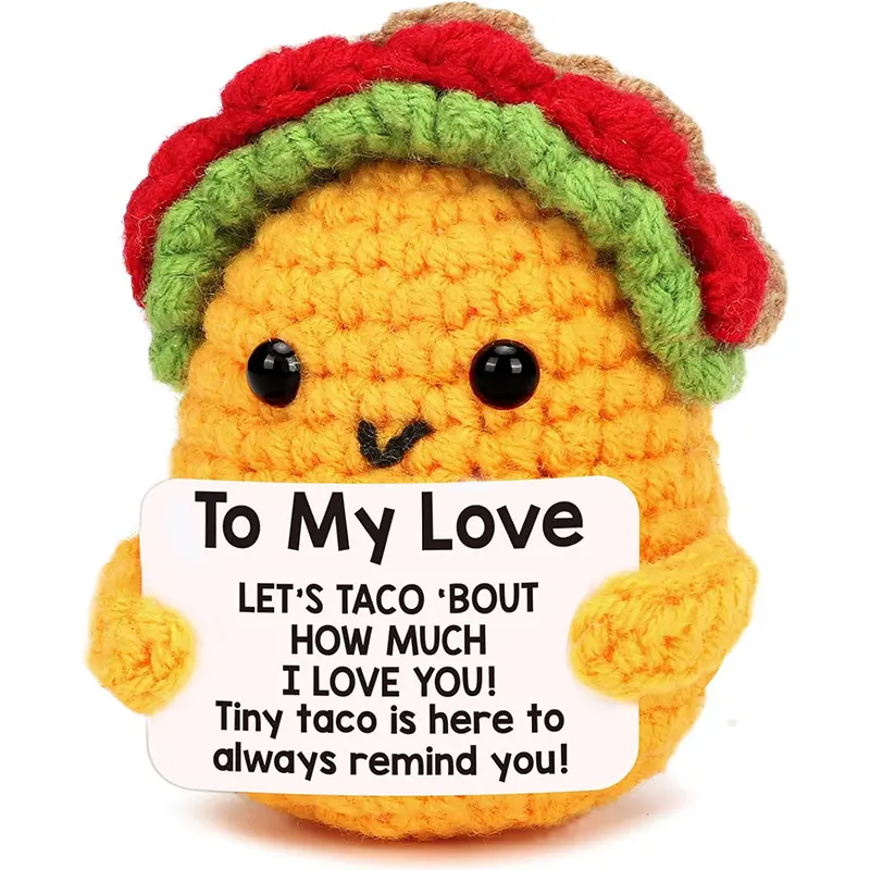 Positive Crochet Taco Gift, Handmade Inspirational Taco Plush with Message Card, Cute Emotional Support Gifts for Women Men Friends Coworkers, Birthday Christmas Self Care Gift