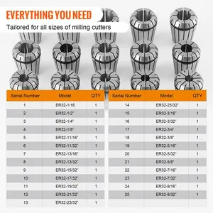 VEVOR 25 pcs ER32 Collet Set, 1/16''-13/16'', ER32 Spring Collet Chuck Set, 0.0006"/15 μm TIR Lathe Chuck Tool with 25 Labeled Storage Boxes, for CNC Engraving Machine Milling Lathe Tool Drill Press