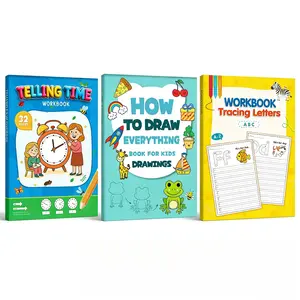 3pcs/set Telling Time Training Set, Math Practice Book, Step-By-Step Drawing Coloring Book, Alphabet Tracing Sheet, Early Education Toy