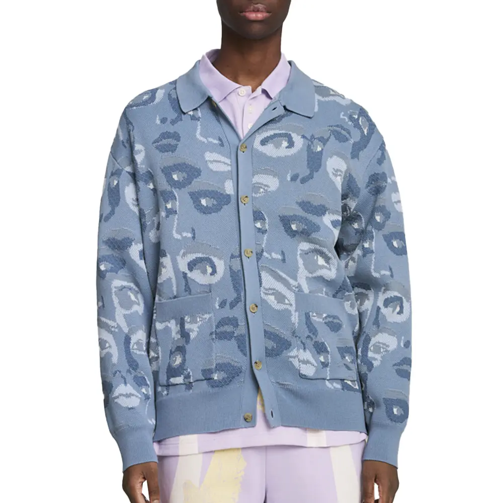 PUMA Mens X Kidsuper Graphic Collared Long Sleeve Cardigan Sweater Casual Cardigan - Blue