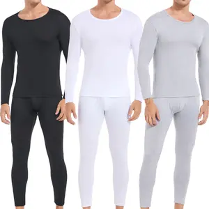 1-2 Pack Menswear Long Johns  Comfortable Soft Winter Breathable Lightweight Sets Thermal Underwear Stretch Tops and Pants Bottom Casual Wear Sports Clothes Plain Polyester Gamis Tapered Leggings Bestie Trouser