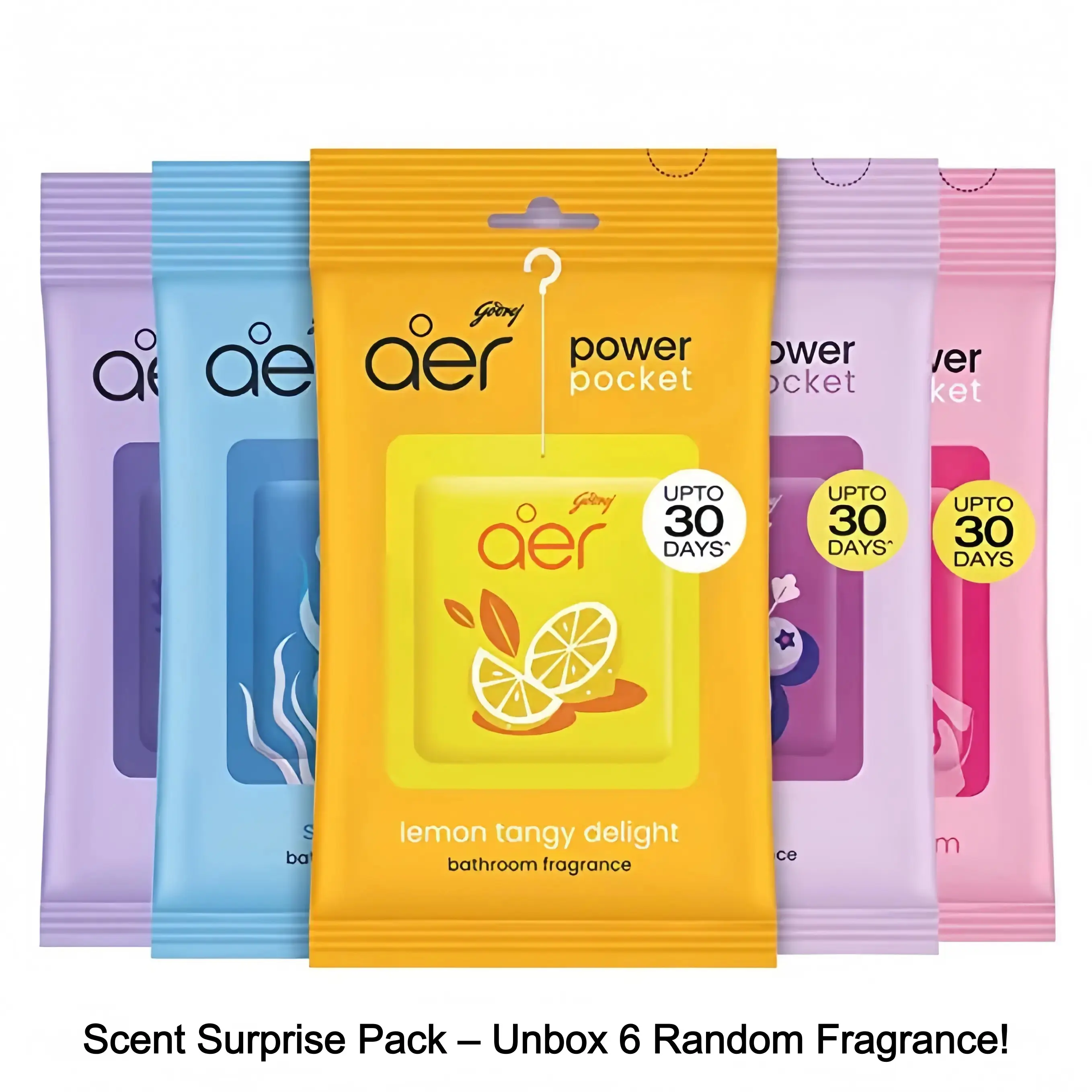 Mystery Box 6 Pack Random Fragrance Hanging Air Fresheners| Godrej Aer Power Pocket Assorted Home Fragrance Sachets (Summer Atmosphere)Indoor Recreation