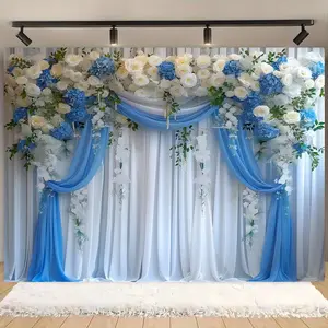 Flower Pattern Backdrop, 1 Count Romantic Wedding Party Decoration Backdrop, Home Decoration Photography Background, Party Supplies, Banners