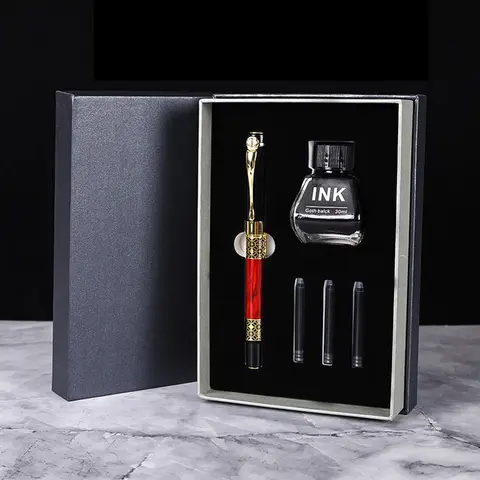 Business Pen Set, 1 Set Black Ink Pen with Refill, Ink & Ink Bladder Dual Purpose Fountain Pen Set, Specialty Pen, Gift for Men & Women, Office Writing Tool, Stationery Writing Tools, Office Stationery & Supplies