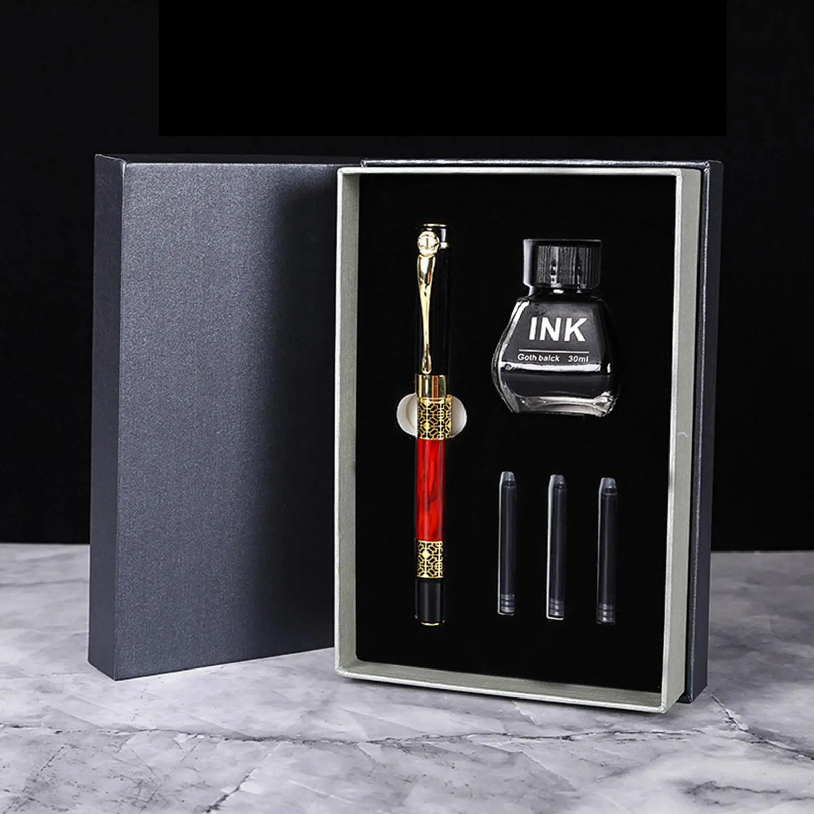 Business Pen Set, 1 Set Black Ink Pen with Refill, Ink & Ink Bladder Dual Purpose Fountain Pen Set, Gift for Men & Women, Office Stationery & Supplies