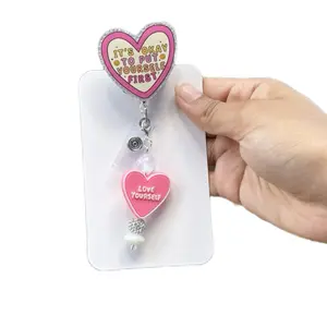 It's Ok to Put Yourself First Badge Reel with Removal matching Beads charm Pink Heart Design Love Yourself Message