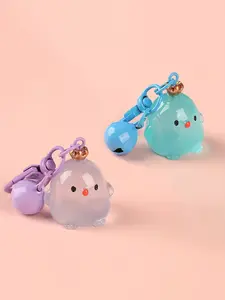 2pcs Glow-In-The-Dark Crown Chicken Keychains, Cute Animal Resin Jelly Key Chains, Gifts, Backpack Accessories, Fun and Unique Design