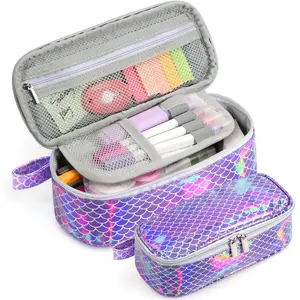 SQ-PCB003 Large Capacity Pencil Case Portable Pencil Pouch Bag School Supplies for College Students Girls Boys Adults(Purple-C)