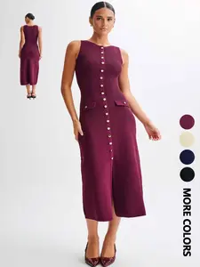 Women's Plain Sweater Dress, Elegant Sleeveless Round Neck Knit Dress for Summer, Fashion Women's Dress for Daily Wear, Classy Modest Dresses